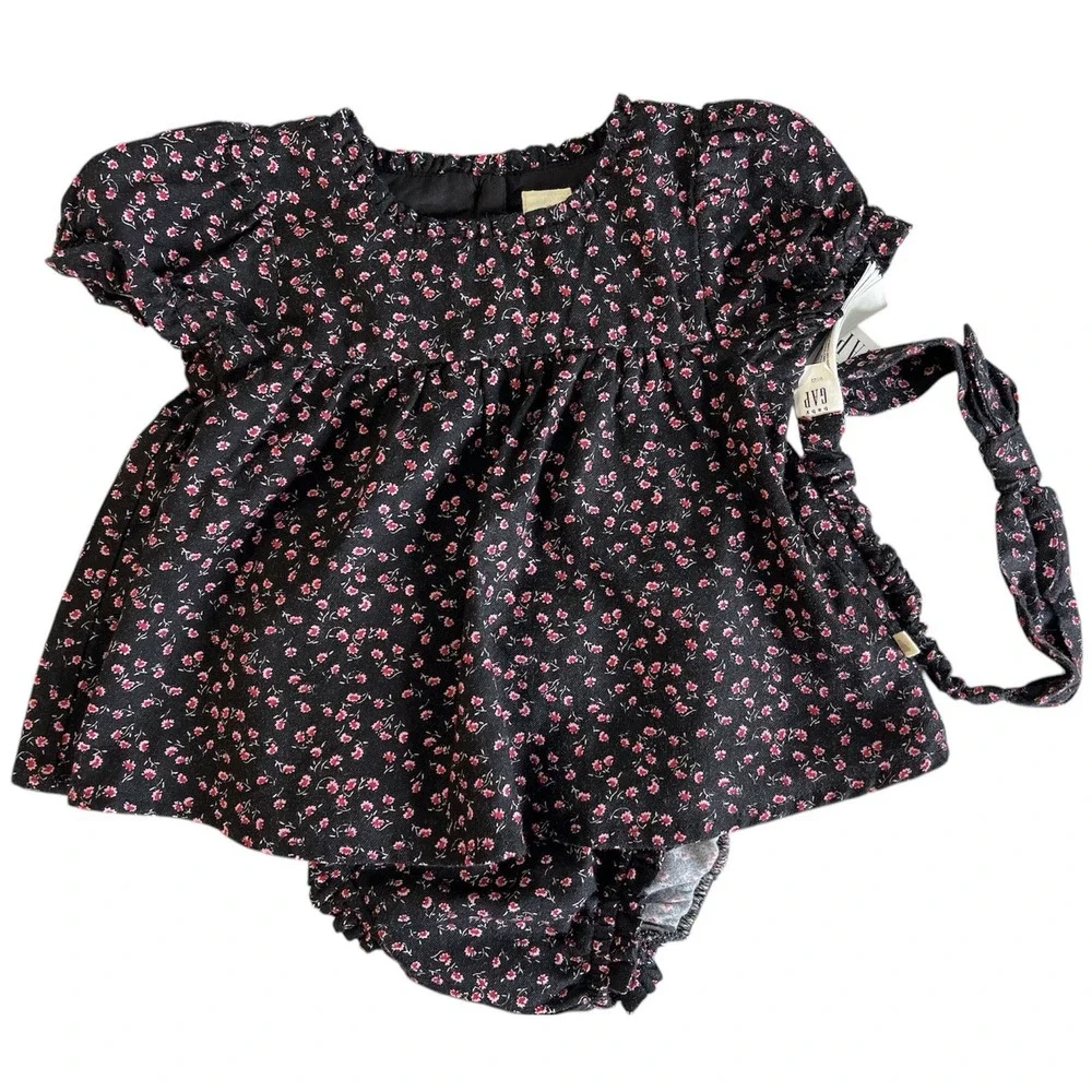 Baby Gap Floral Top Bloomers Headband Outfit‎ Two Piece Set  12-18 Months NWT